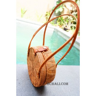 Circle Handbags Ata Rattan Leather Handle Star